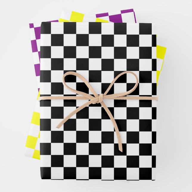Retro Chess Chequered Pattern 1960s 2 Wrapping Paper Sheet (In situ)