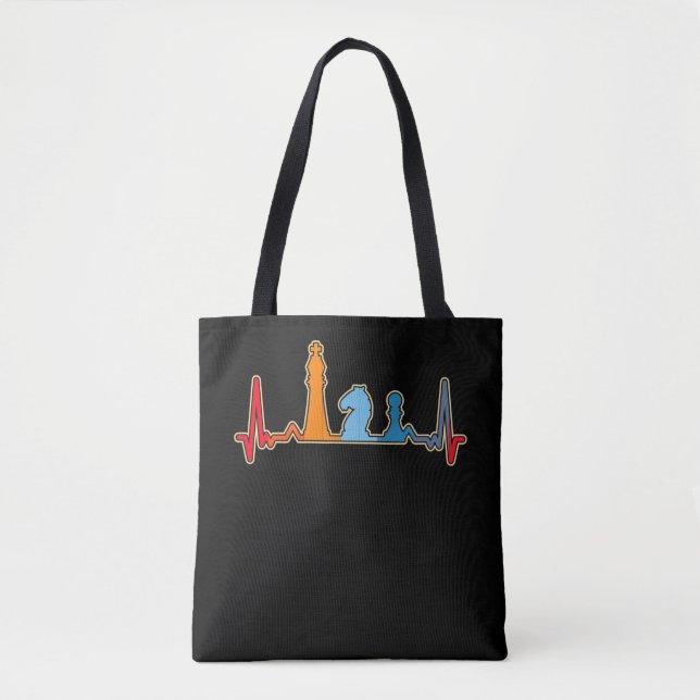 Retro Chess Heartbeat Board game Chess Pieces Tote Bag (Front)