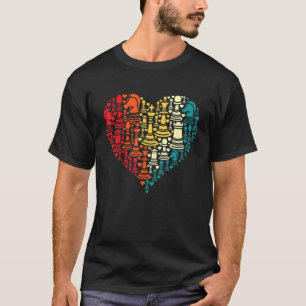Retro Chess Pieces Heart Shape Chess Game T-Shirt