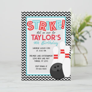 Retro Chevron Bowling Birthday Invitations