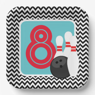Retro Chevron Bowling Birthday Paper Plates