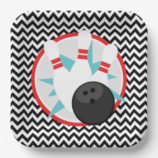 Retro Chevron Bowling Paper Plates (Front)