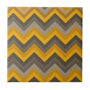 Retro Chevron Pattern Mustard Yellow Gray Ceramic Tile