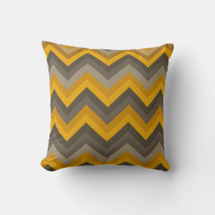 Retro Chevron Pattern Mustard Yellow Gray Cushion