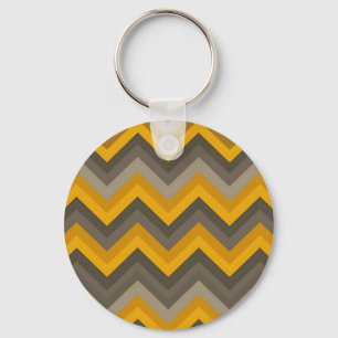 Retro Chevron Pattern Mustard Yellow Gray Key Ring