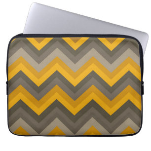 Retro Chevron Pattern Mustard Yellow Gray Laptop Sleeve