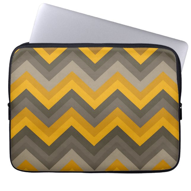Retro Chevron Pattern Mustard Yellow Gray  Laptop Sleeve (Front)