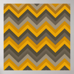 Retro Chevron Pattern Mustard Yellow Gray  Poster