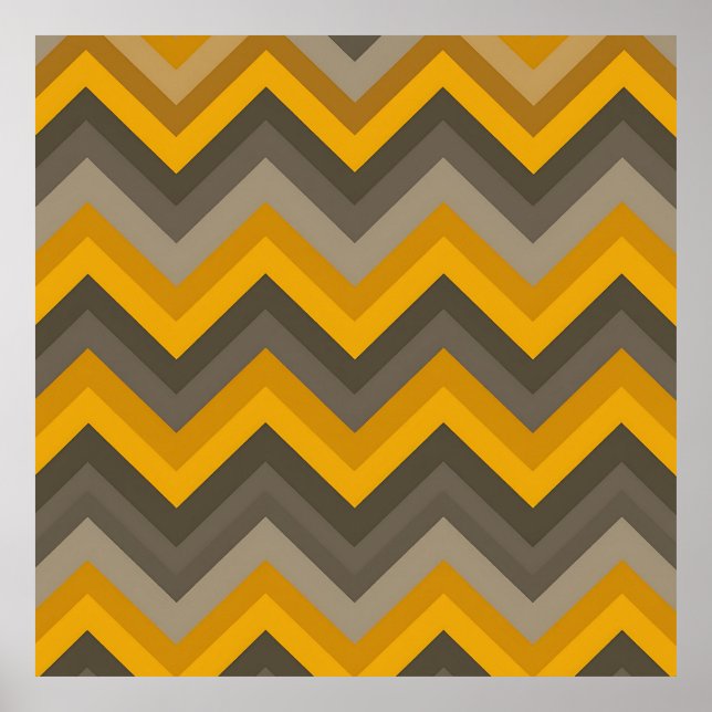Retro Chevron Pattern Mustard Yellow Gray  Poster (Front)