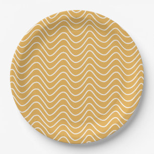 Retro Chevron Pattern Yellow Zigzag Paper Plate