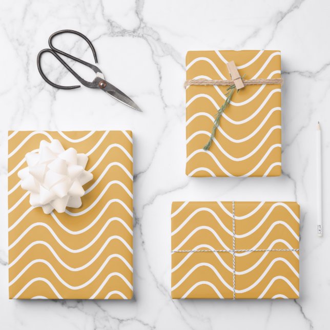 Retro Chevron Pattern Yellow Zigzag Wrapping Paper Sheet (Front)