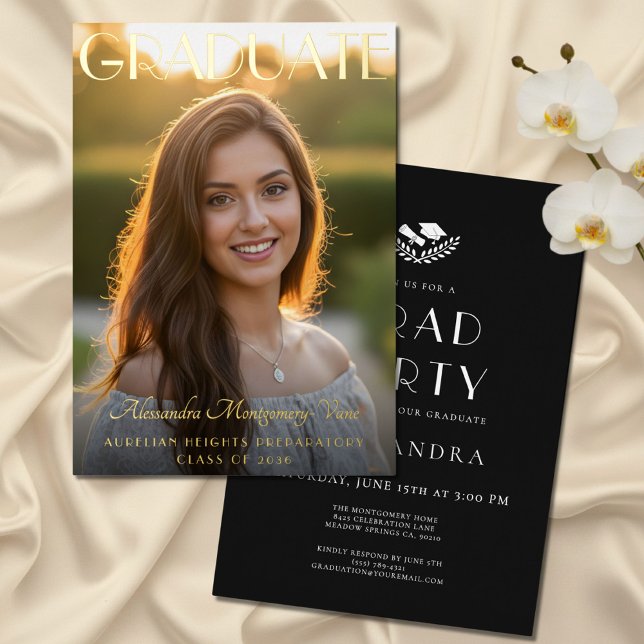 Retro Chic Black Gold Foil Graduation Party  (Creator Uploaded)