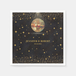 Retro Chic Black Gold Glitter Disco Balls Wedding Napkin