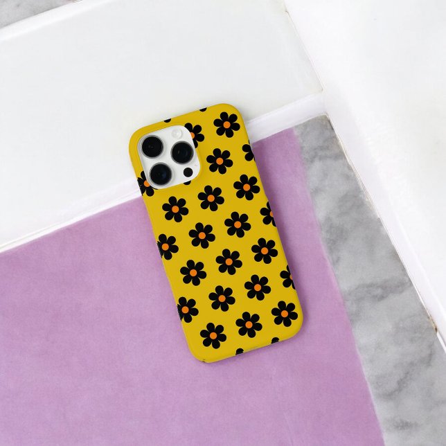 Retro Chic Black & Mustard Floral Pattern Case-Mate iPhone Case (Creator Uploaded)