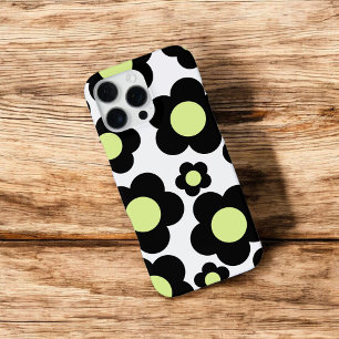 Retro Chic Black & Neon Green Floral Pattern  iPhone 16 Pro Max Case