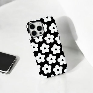 Retro Chic Black & White Floral Pattern Whimsical iPhone 16 Pro Max Case