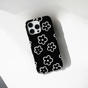 Retro Chic Black & White Floral Pattern Whimsical iPhone 16 Pro Max Case