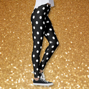 Retro Chic Black White Polka Dots Pattern Fashion Leggings