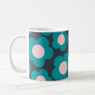Retro Chic Blue Pink Floral Vibrant Y2K Coffee Mug