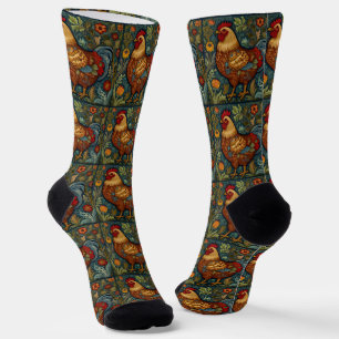 Retro chic boho chicken rooster  socks