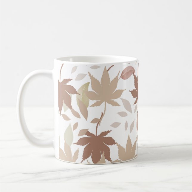 Retro Chic Brown Beige Maple Leaves Cosy Autumn Coffee Mug (Left)