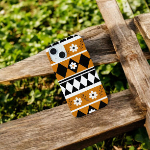 Retro Chic Brown & Black Floral Pattern Whimsical  iPhone 15 Case