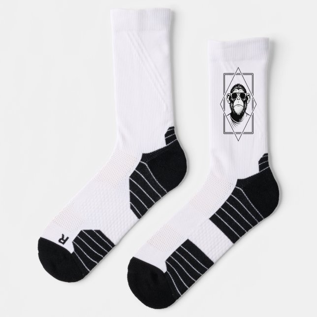Retro-Chic Chimp Diamond – Geometry Meets Attitude Socks (Left)