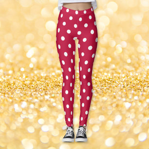 Retro Chic Crimson Red Polka Dots Pattern Fashion Leggings