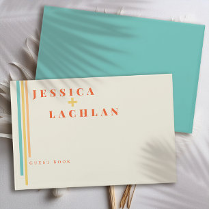 Retro Chic Design with Colorful Stripes Wedding Guest Book