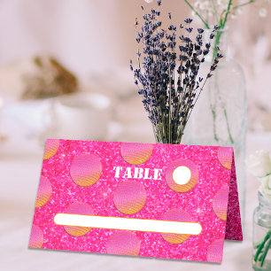 Retro Chic Disco Balls Hot Pink And Orange Wedding Place Card