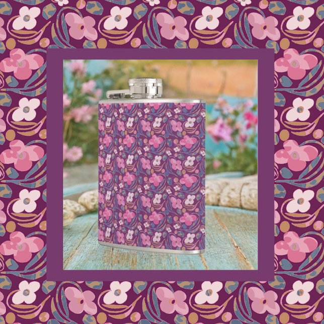 Retro Chic Floral Pattern Hip Flask (Creator Uploaded)