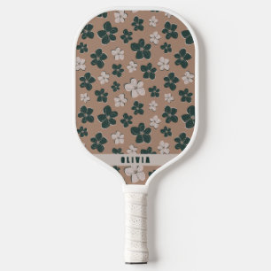 Retro Chic Floral Tan Brown Pickleball Paddle