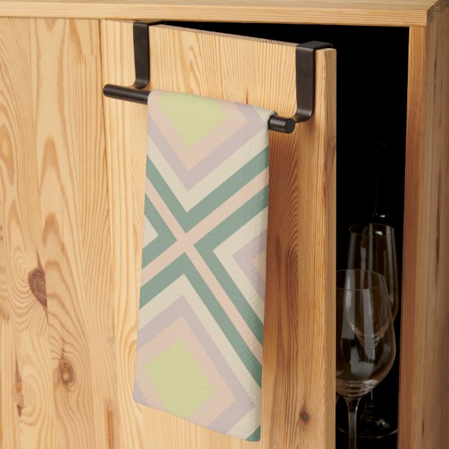 Retro Chic Geometric Lemon Pastel Tea Towel (Thirds Fold)