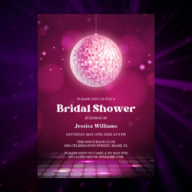 Retro Chic Glam Pink Disco Ball Bridal Shower Invitation (Creator Uploaded)