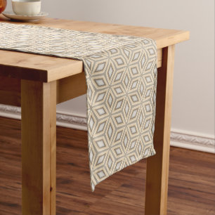 Retro Chic Gray Beige Taupe Brown Mandala Pattern Short Table Runner