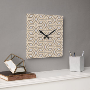 Retro Chic Gray Beige Taupe Brown Mandala Pattern Square Wall Clock