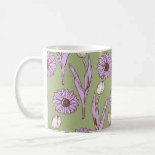 Retro Chic Green Purple Floral Funky Y2K Flower Coffee Mug