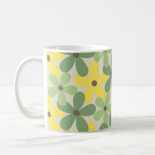 Retro Chic Green Yellow Floral Funky Y2K Coffee Mug