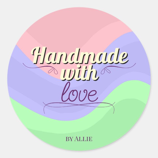 Retro Chic Handmade with Love Personalised Sticker (Front)