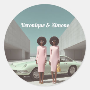 Retro Chic Minimalist Twins Classic Round Sticker