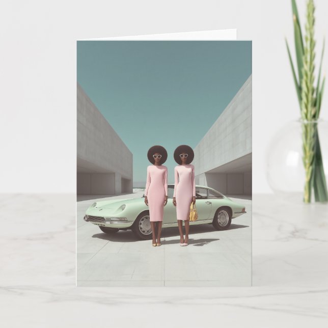 Retro Chic Minimalist Twins Invitation (Front)