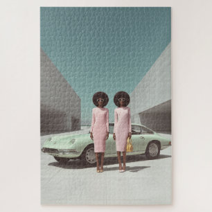 Retro Chic Minimalist Twins Jigsaw Puzzle