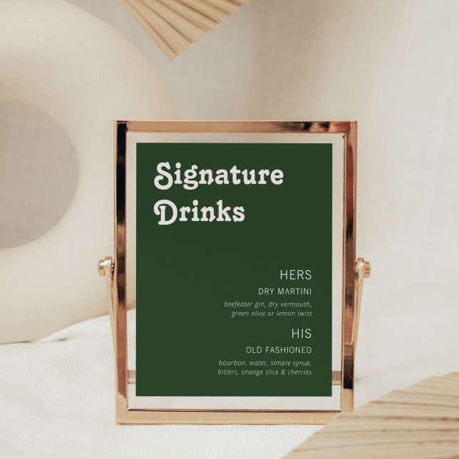 Retro Chic Modern Signature Drinks Dark Green Photo Print (Creator Uploaded)