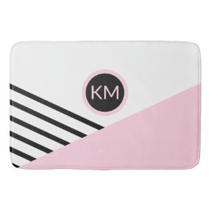 Retro Chic Monogram Colour Block and Stripes Bath Mat