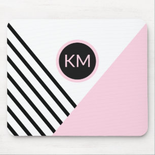 Retro Chic Monogram Stripes and Colour Block Mouse Pad