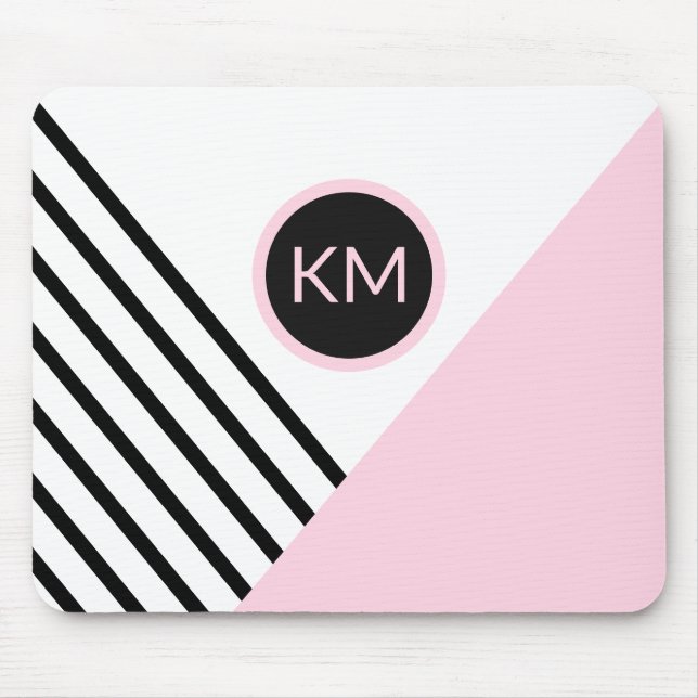 Retro Chic Monogram Stripes and Colour Block Mouse Pad (Front)