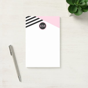 Retro Chic Monogram Stripes and Colour Block Post-it Notes