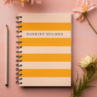 Retro Chic Orange and Peach Striped Personalised Notebook