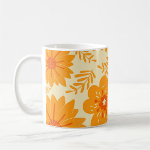 Retro Chic Orange Floral Bold Y2K Inspired Coffee Mug