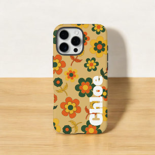 Retro Chic Orange Floral Pattern Whimsical Spring  iPhone 16 Pro Max Case